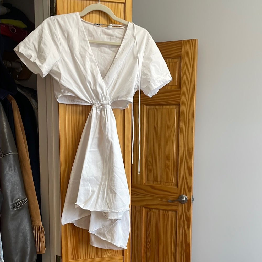 White open back mini dress